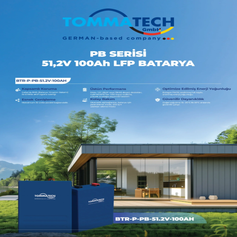 TommaTech 51.2V 100Ah LiFePO4 PB LFP Lityum Batarya